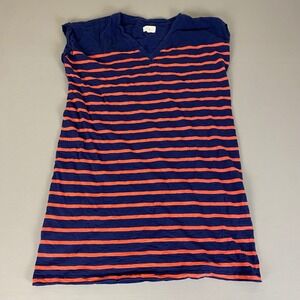 Lou & Grey Dress Top Women's Size Large Navy Orange Striped V Neck Sleeveless‎